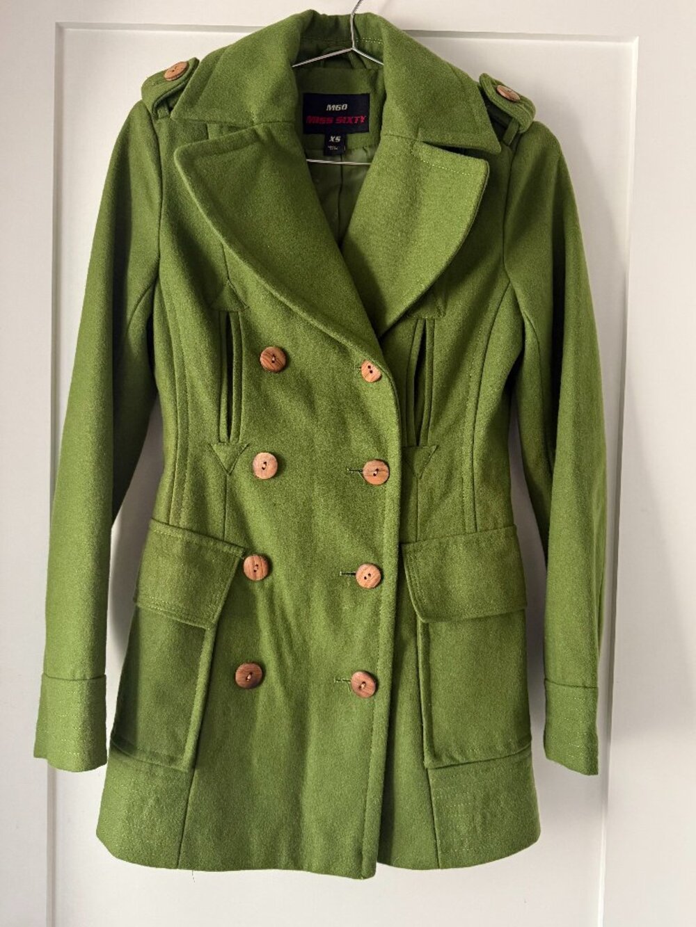 Vintage Miss Sixty Y2K Green Wool Blend Military Peacoat XS